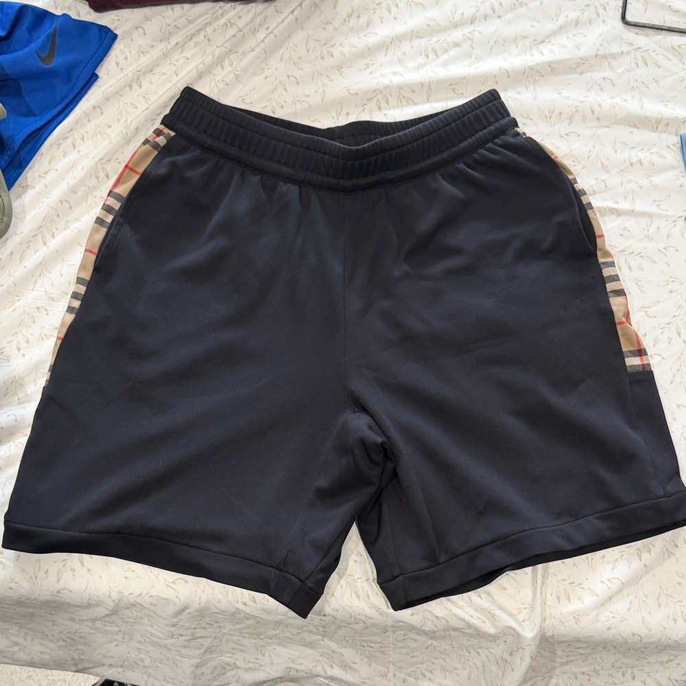 Burberry Black Athletic Shorts with Iconic Check Side Panels